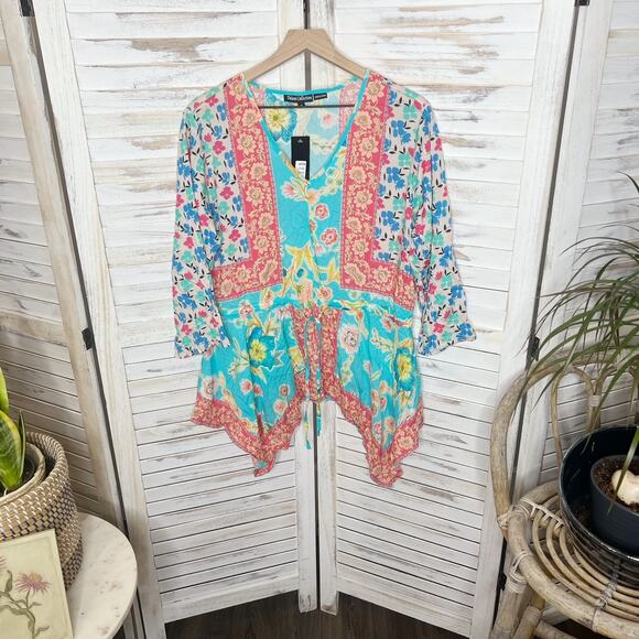 TOLANI COLLECTION Women's Vittoria Aqua Floral Tunic Top Modal Multicolor M NWT - Picture 2 of 16